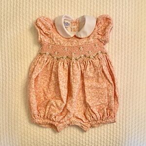 Anavini Smocked Cotton Flannel Bubble, Peach, Size 3 months